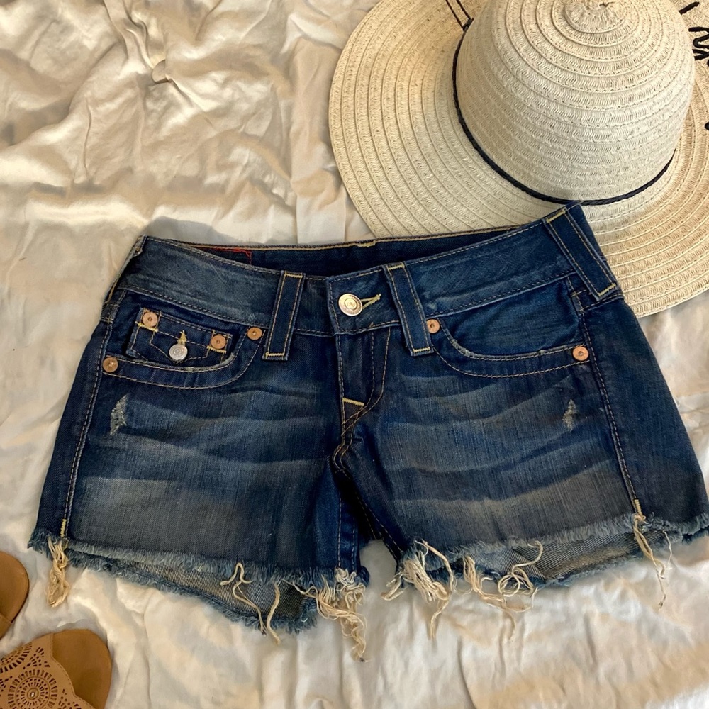 True Religion Blue Jean Cutoff Shorts